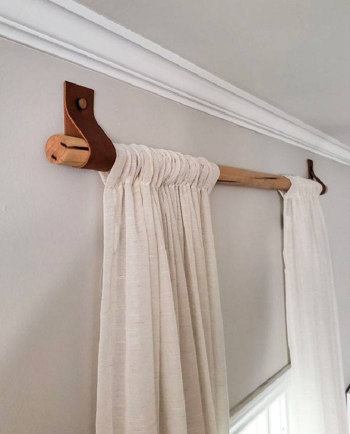 DIY Wood and Leather Curtain Rod Under $10