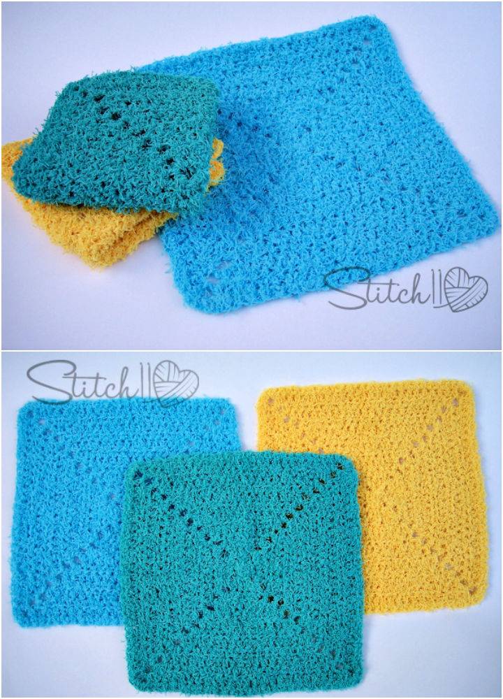 A Simple Crochet Square Scrubby Dishcloth