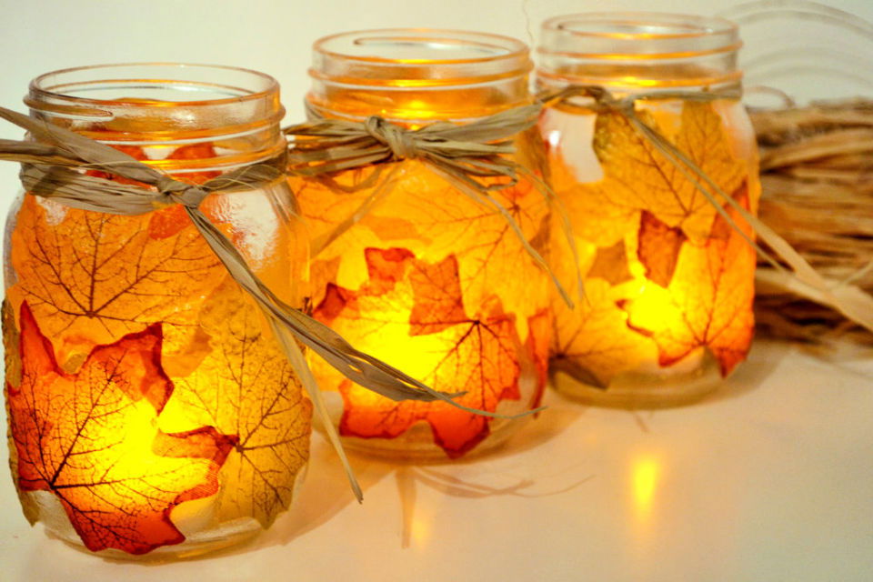 Autumn Leaf Mason Jar Candle Holder