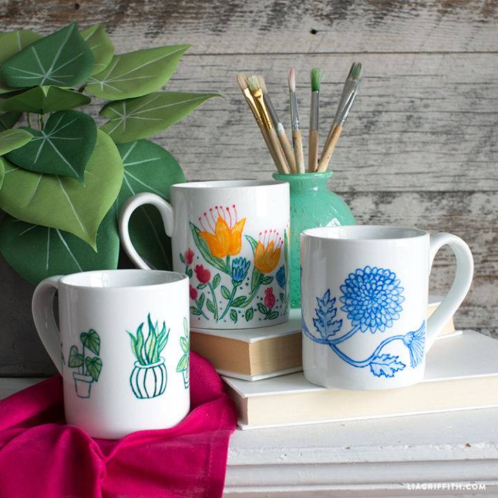 Botanical Painted Mugs Gift Idea