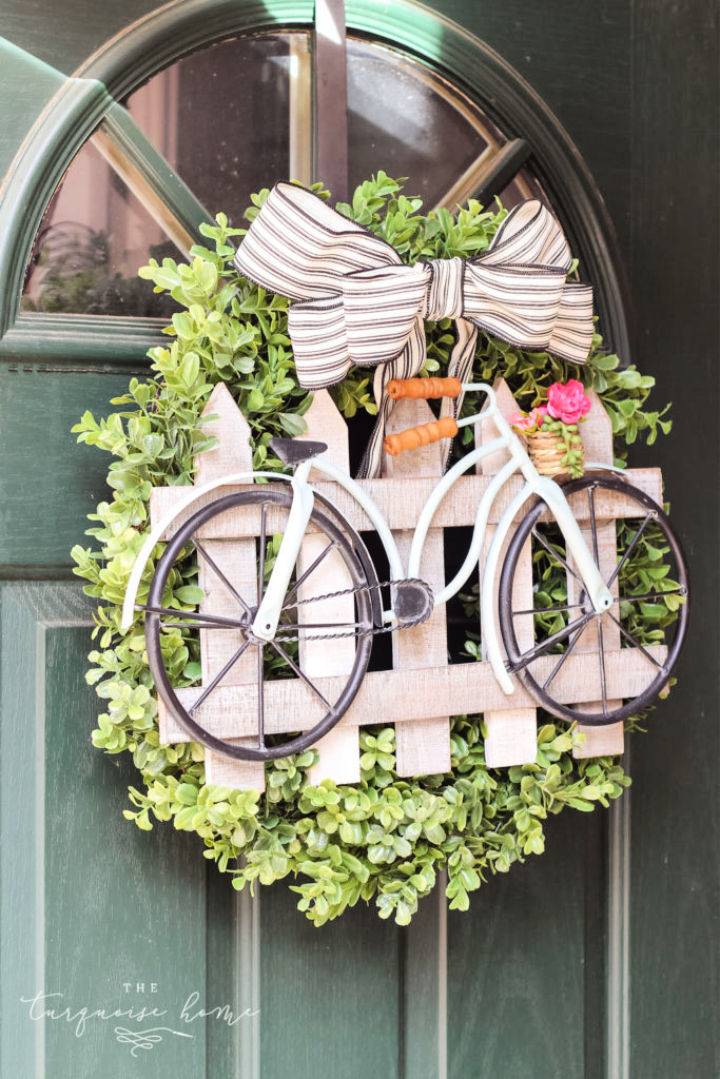 Boxwood and Bicycle Spring Wreath