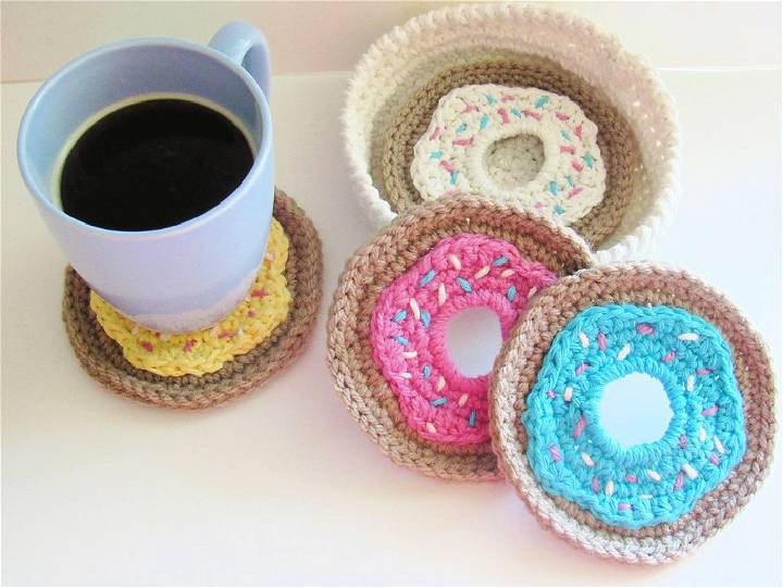 Crochet Doughnut Coasters and Holder Set Free Crochet Pattern