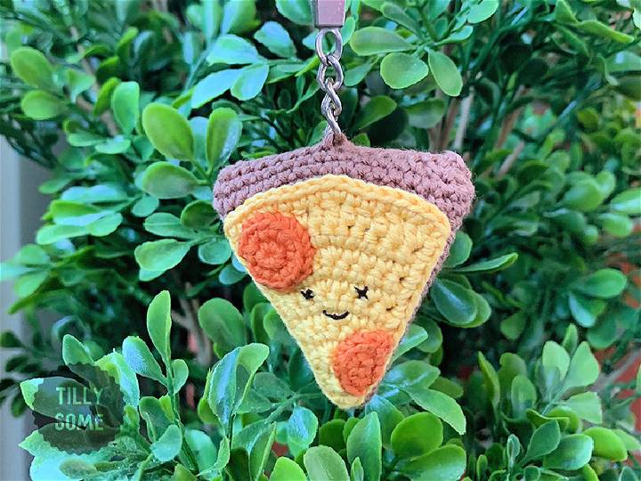 Crochet Pizza Slice Keychain