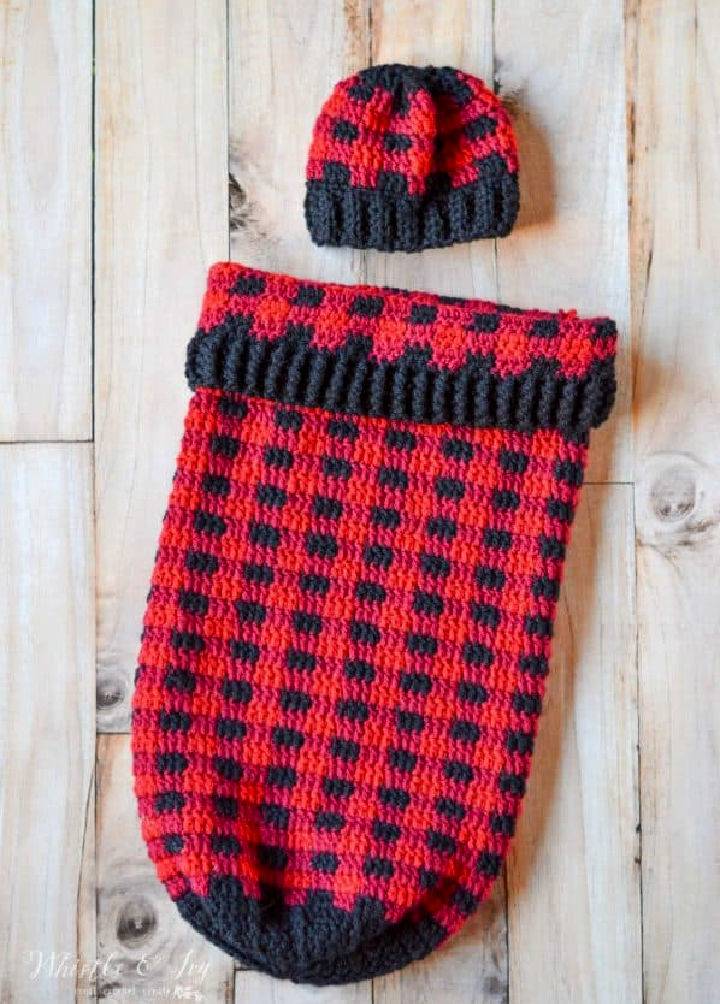 Cool Crochet Plaid Baby Cocoon and Hat-set Pattern