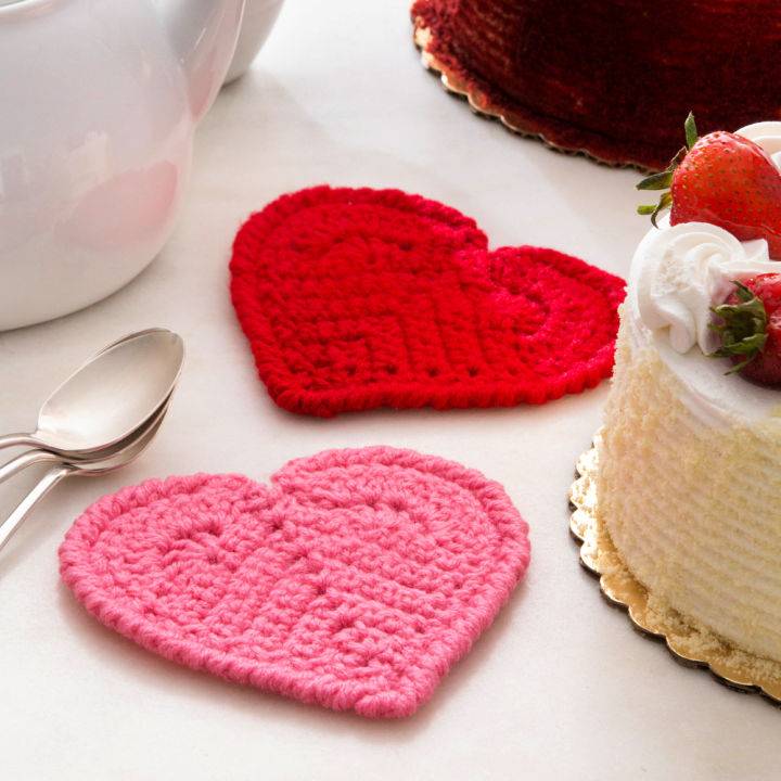 Free Crochet Heart Coaster Pattern for Valentine's Day