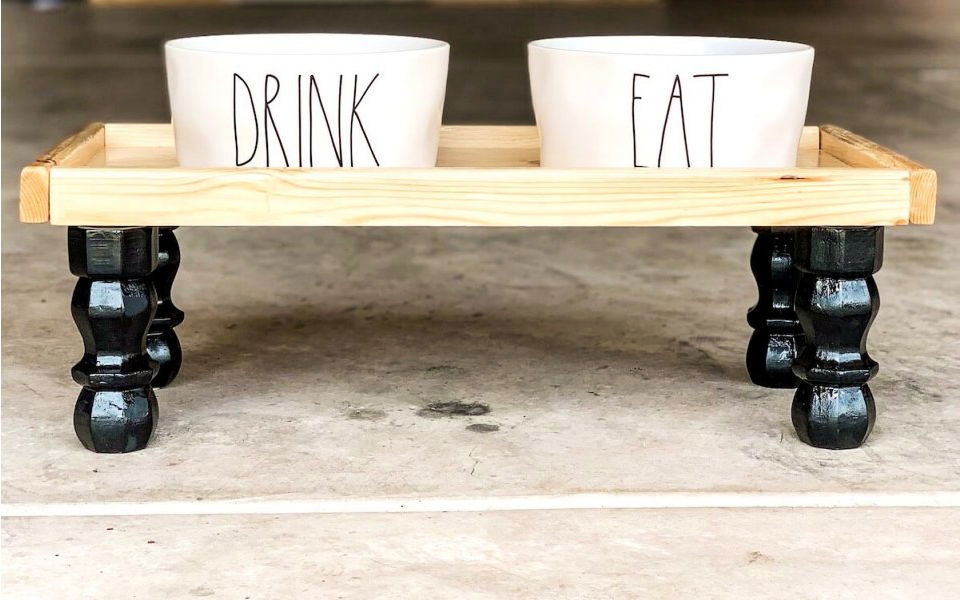 DIY Mid Century Dog Bowl Stand - Sarah Hearts