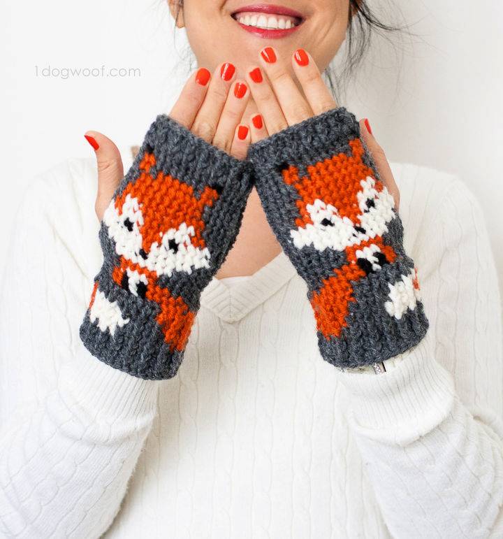 Fox Fingerless Gloves Crochet Pattern