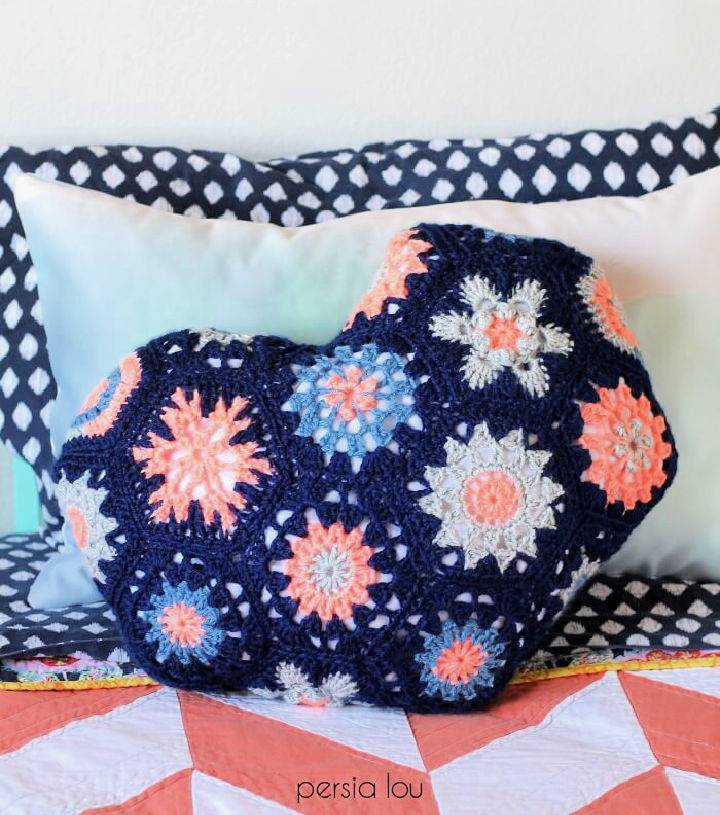 Heart Shaped Hexagon Pillow Crochet Pattern