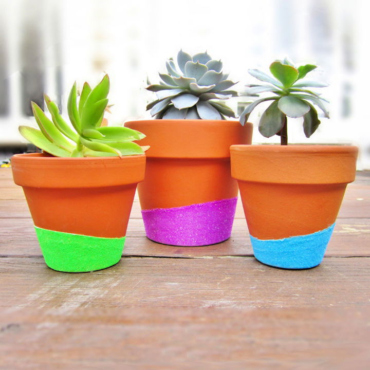 DIY Neon Glitter Dipped Flower Clay Pots