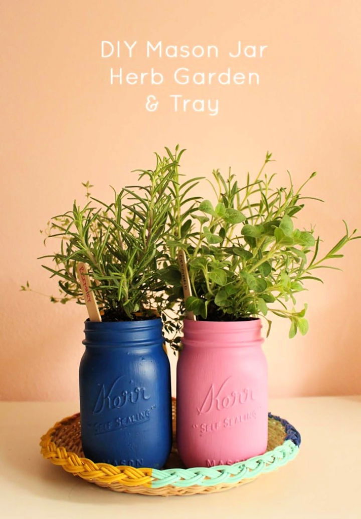 Painted Mason Jar Herb Garden