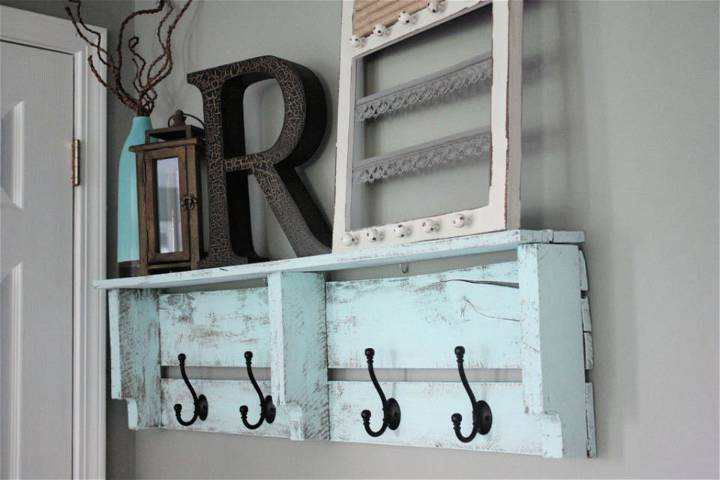 Pallet Coat Rack Shelf for Display of Centerpieces