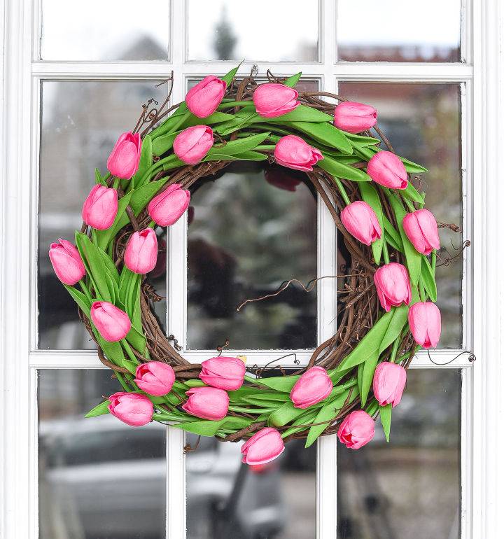 Pink Faux Tulip Spring Wreath