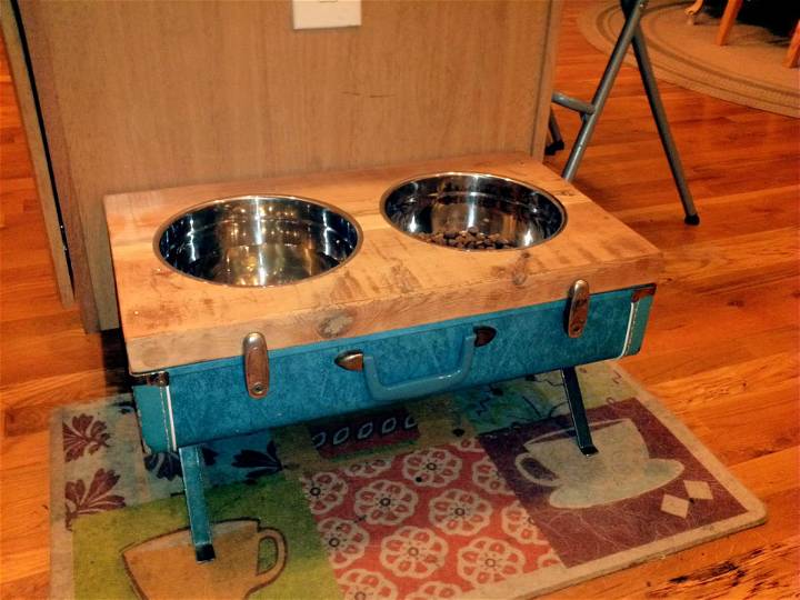 Raised Dog Bowls from Vintage Suitcase