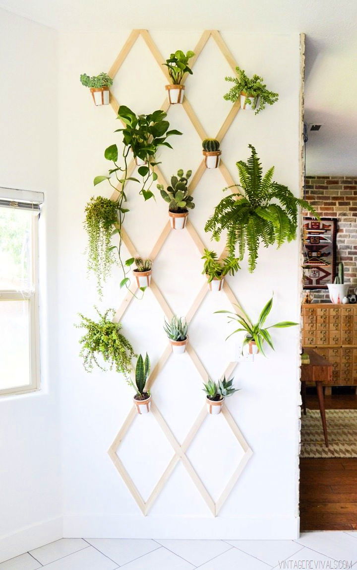 Wood and Leather Trellis Plant Wall