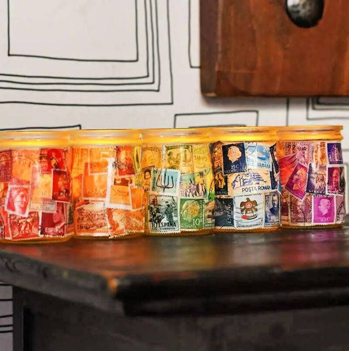 Postage Stamp Decoupage Jar Tea Lights Ideas
