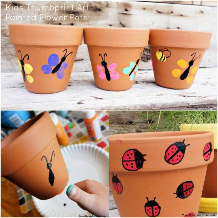 Spring Crafts For Kids Thumbprint Art Painted Flower Pots