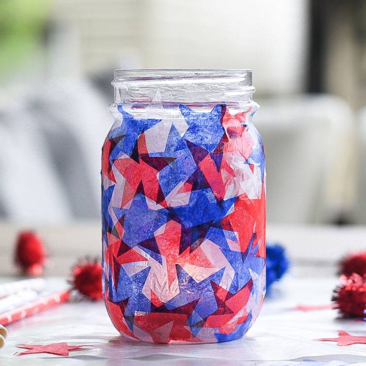 Tissue Paper Stained Glass Mason Jar