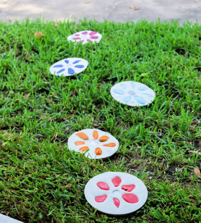 Rainbow Flower DIY Stepping Stones