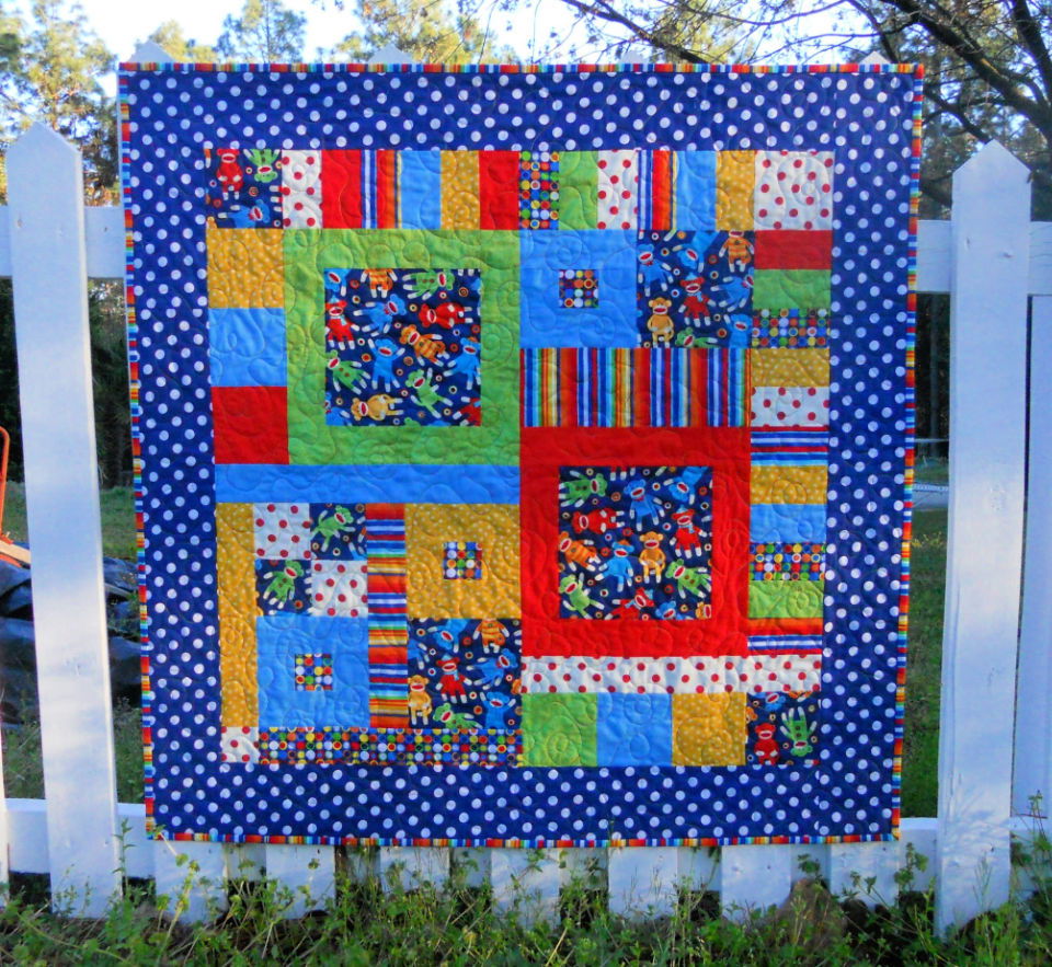 DIY Sock Monkey Circus Baby Quilt