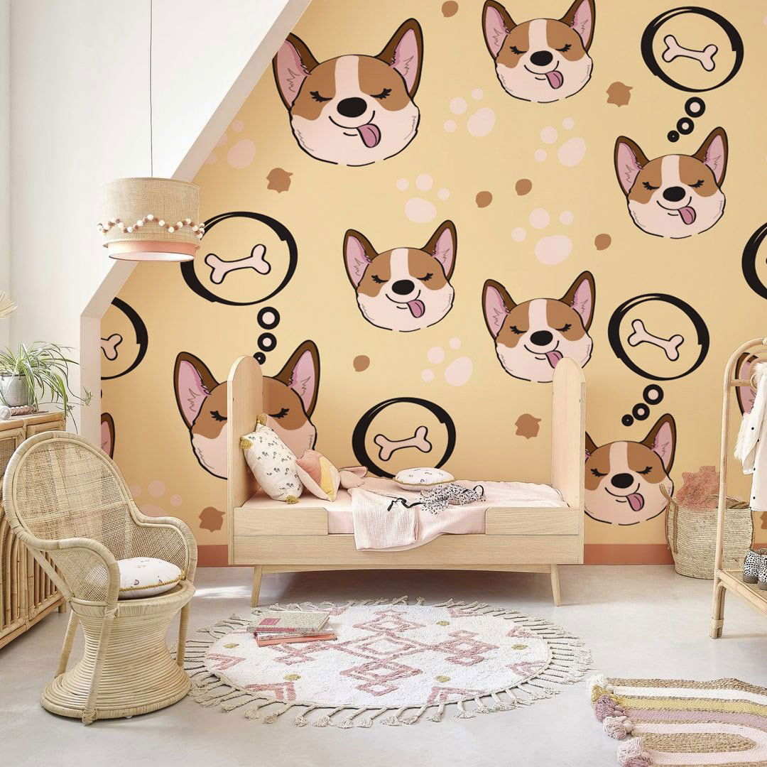 corgi pattern wallpaper mural nursery room