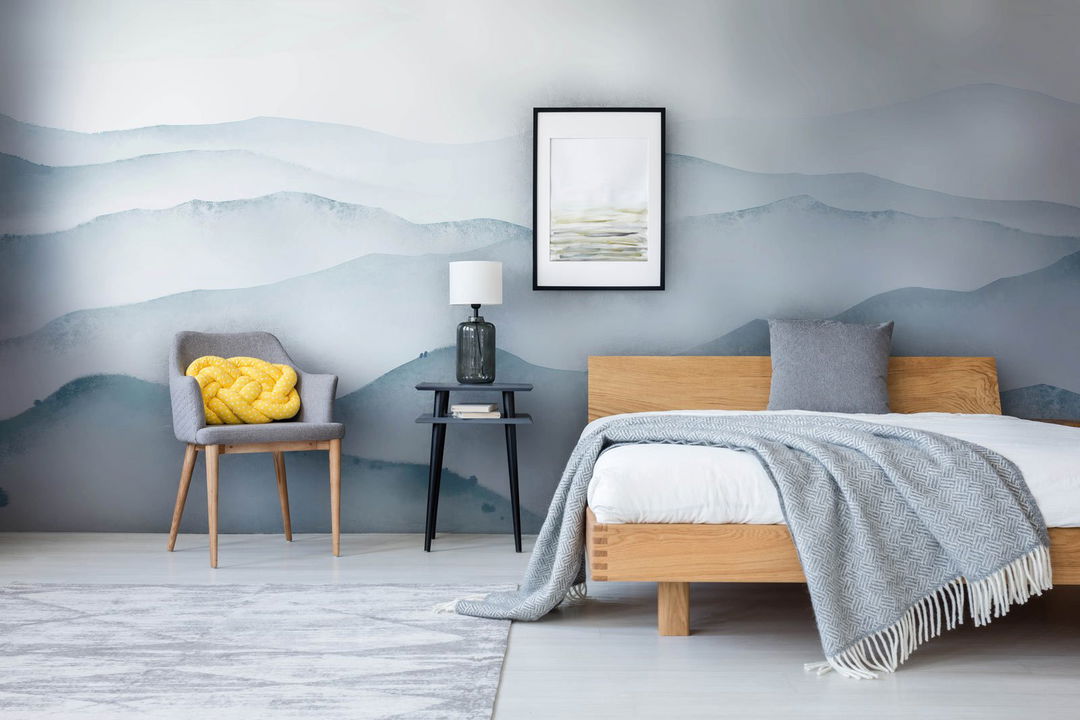 mountain watercolor mural wallpaper bedroom