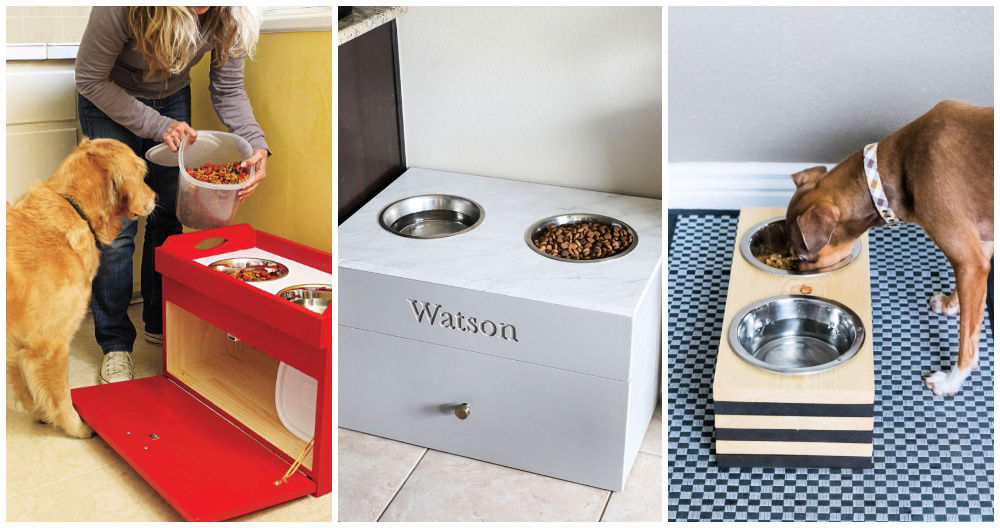 DIY Elevated Dog Bowl Station With Extra Food Storage