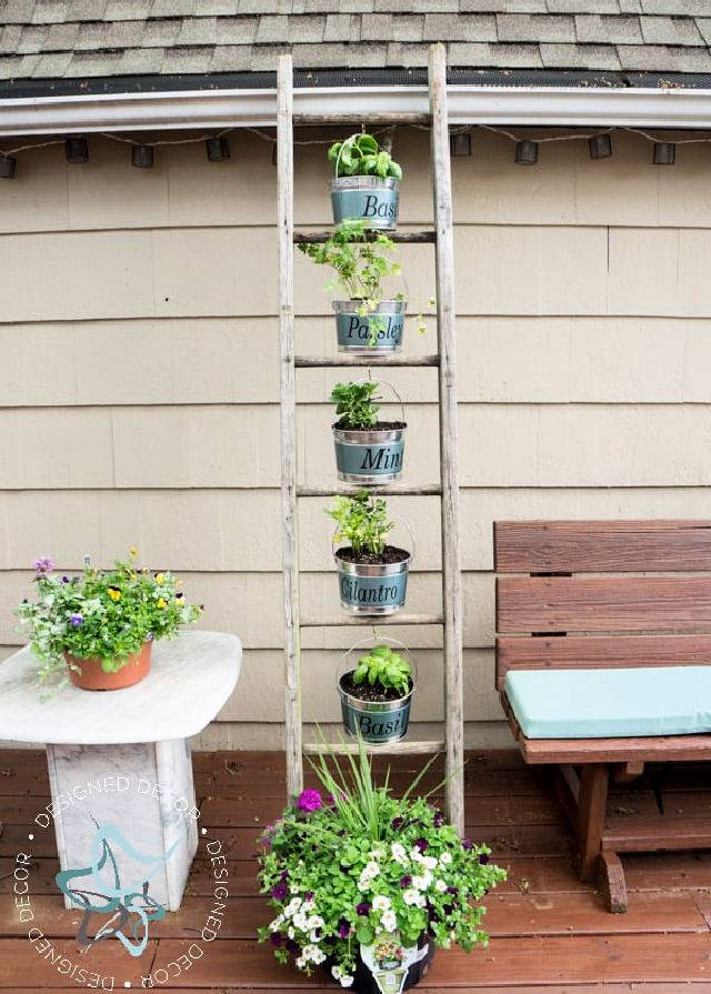 Vertical Herb Garden Using an Old Ladder