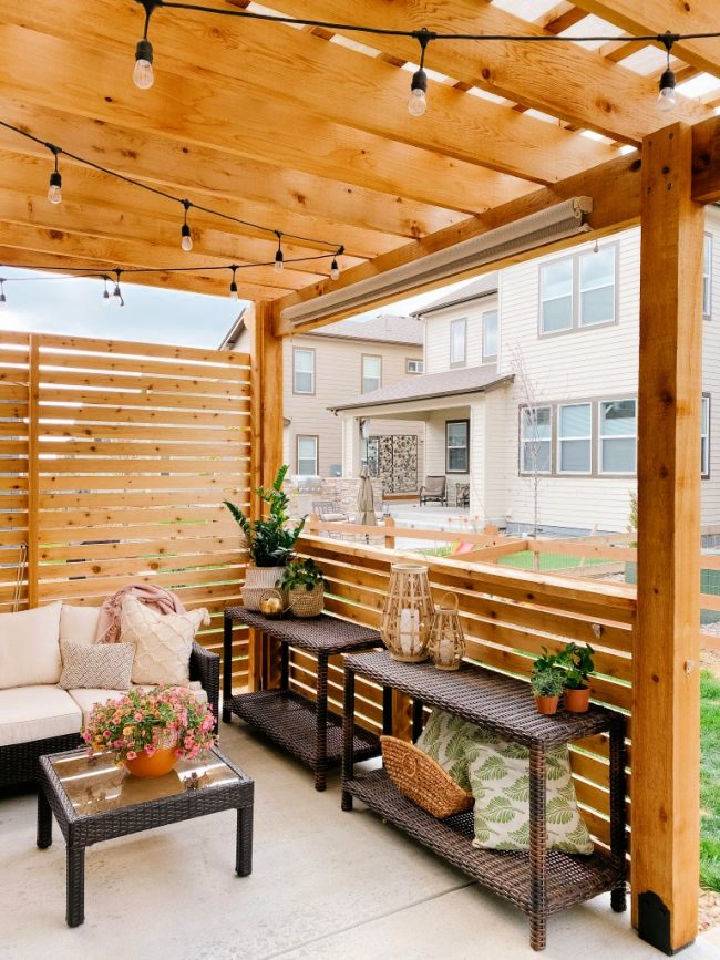 Pergola on a Patio With Wood Slat Privacy Screen