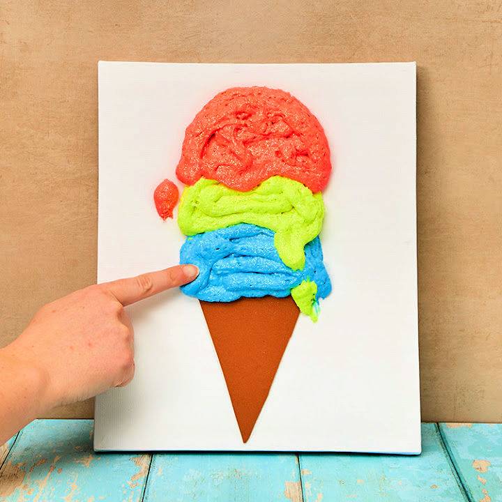 Colourful 3D Ice Cream Canvas Using Puffy Paint