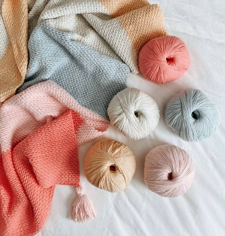 Crochet Creme Color Block Blanket Pattern