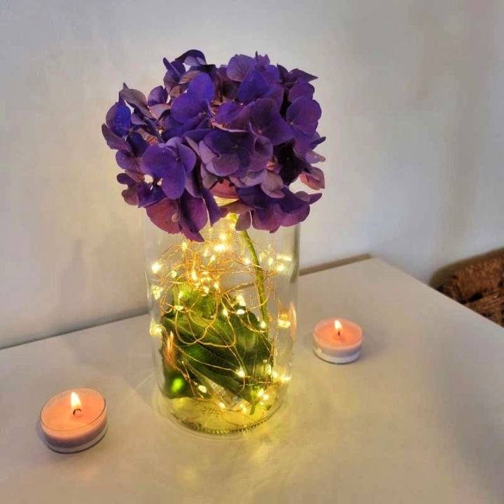 Fairy Light Mason Jar Centerpiece With Flowers
