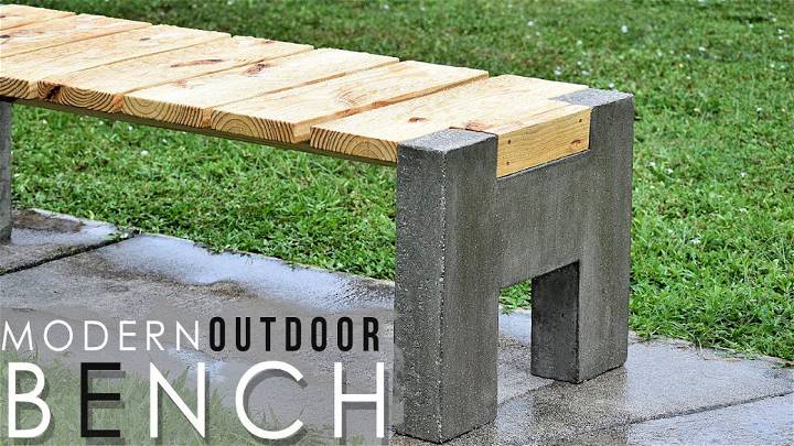 Modern Outdoor Concrete and Wood Bench