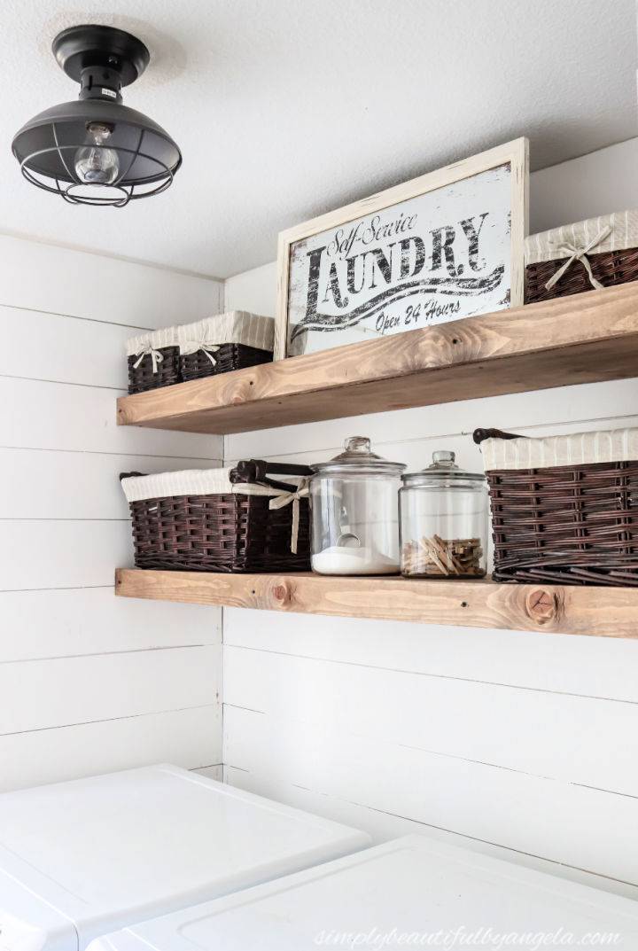 Rustic DIY Farmhouse Laundry Room Shelves