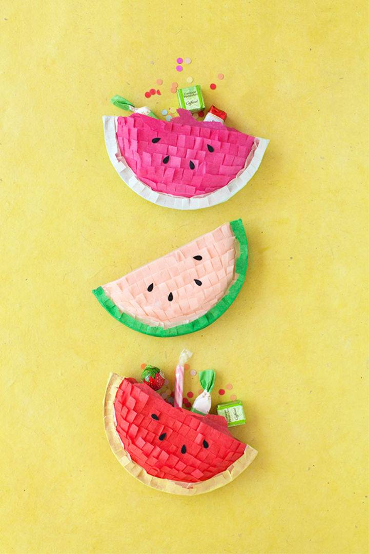 Watermelon Pinatas Using Paper Plate