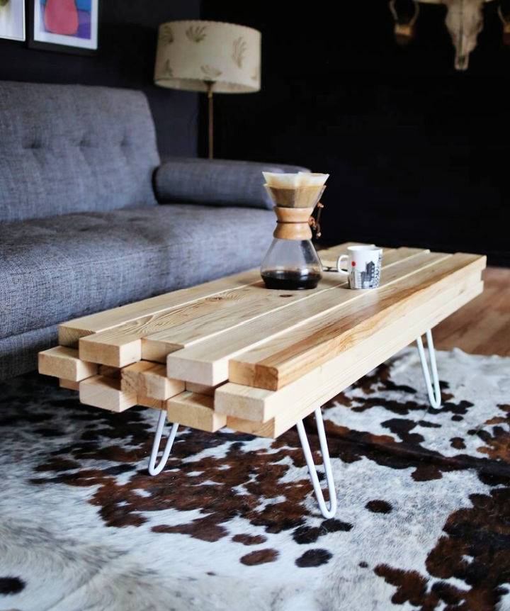 Wooden Coffee Table With Metal Hairpin Legs