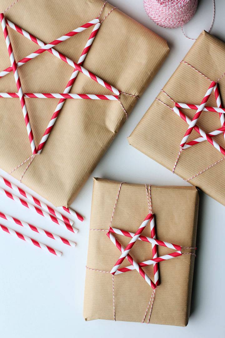 Paper Straw Stars Gift Wrapping