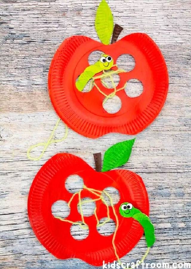 Cool Paper Plate Apple Lacing Craft