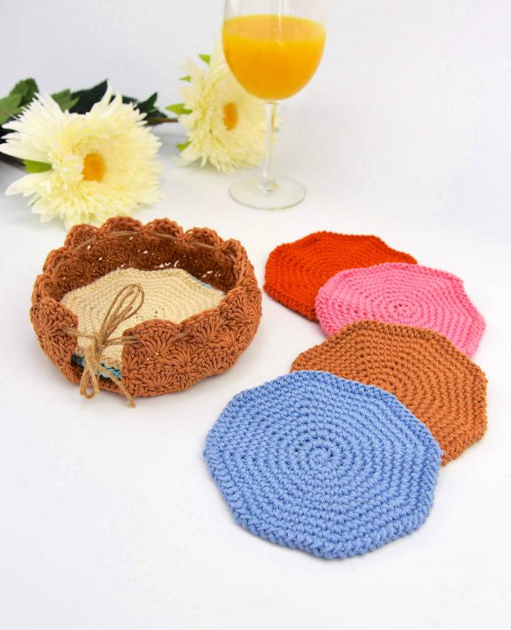 Crochet Coaster Set With Holder - Free Pattern