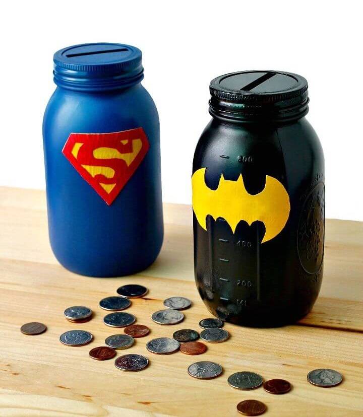 DIY Mason Jar Superhero Banks