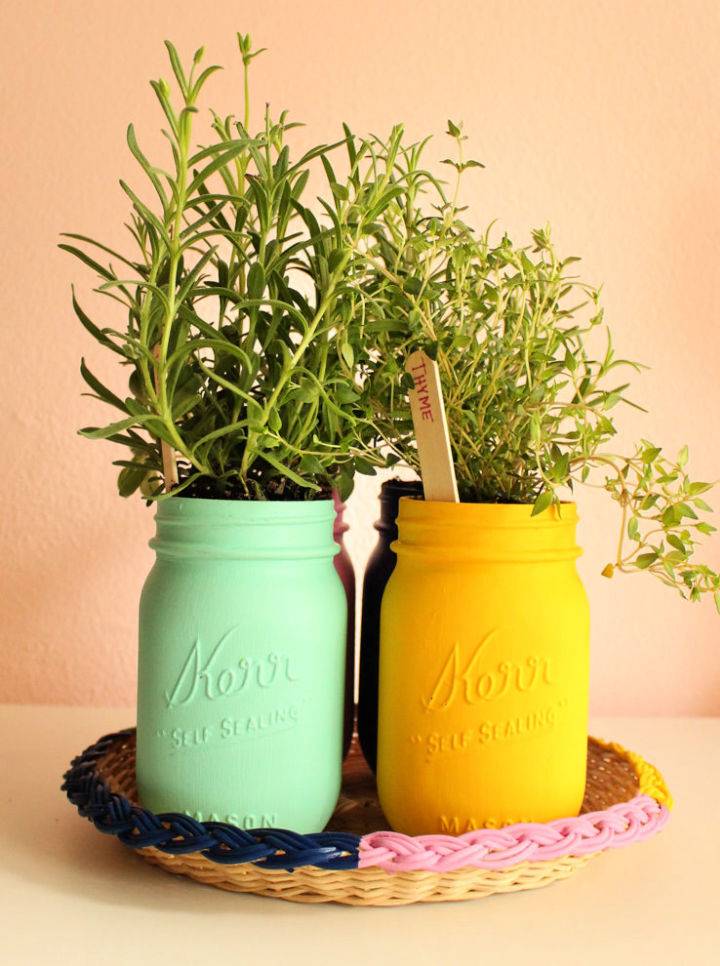 Easy DIY Painted Mason Jar Herb Garden