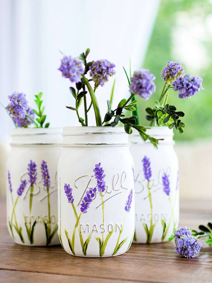 Hand Painted Lavender Flower Mason Jars