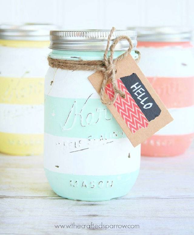 Homemade Spring Inspired Striped Mason Jar