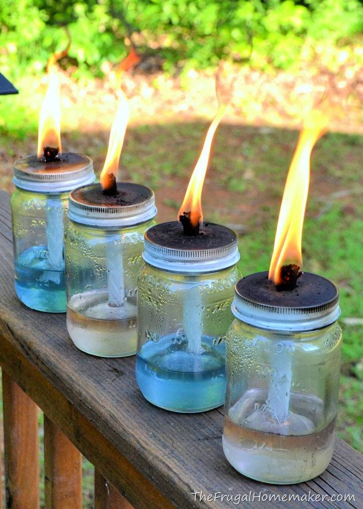 Inexpensive DIY Mason Jar Tiki Torches