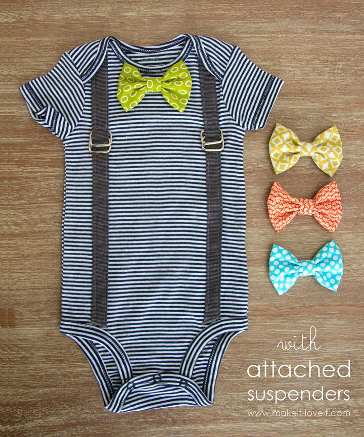 Interchangeable Bowtie Onesie with Attached Suspenders