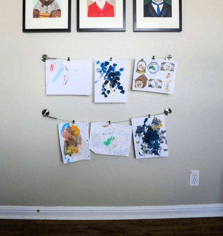 Kid Art Display Using IKEA Curtain Rods