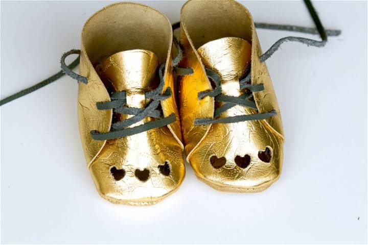 Leather Gold Baby Booties With Heart Cutouts