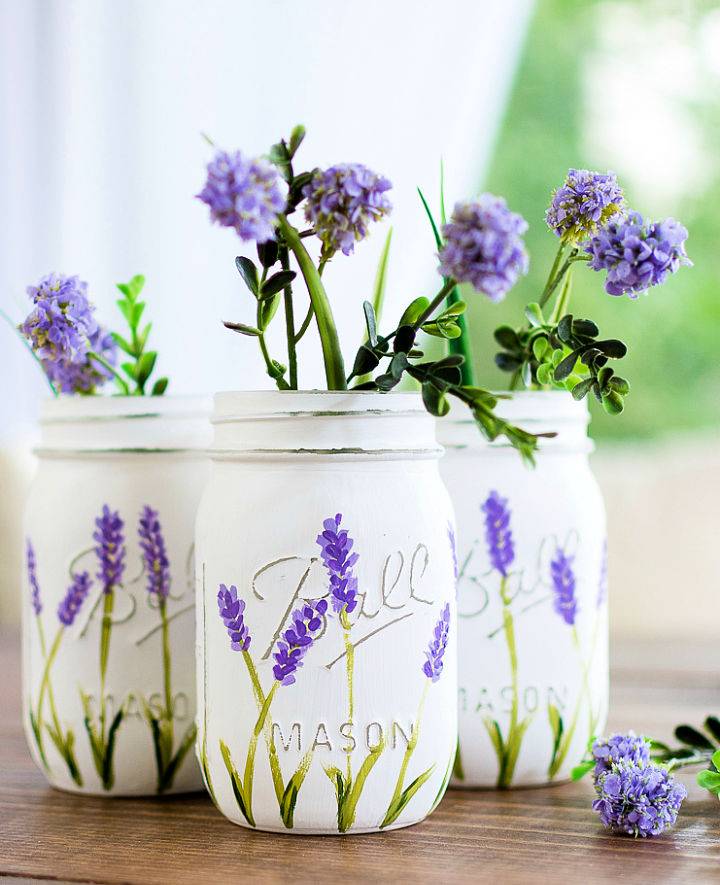 Painted Lavender Flower Mason Jars