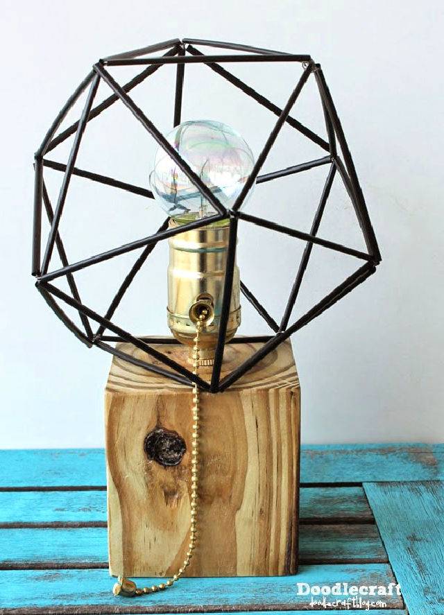Reclaimed Wood Lamp With Geometric Himmeli Shade