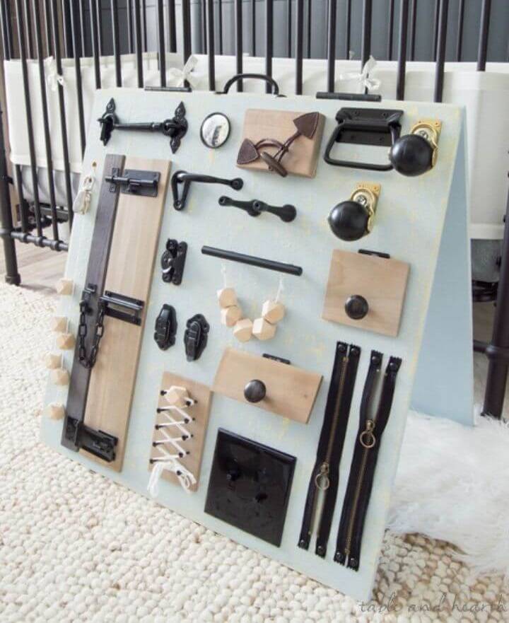 Stylish and Rustic DIY Busy Board for Baby