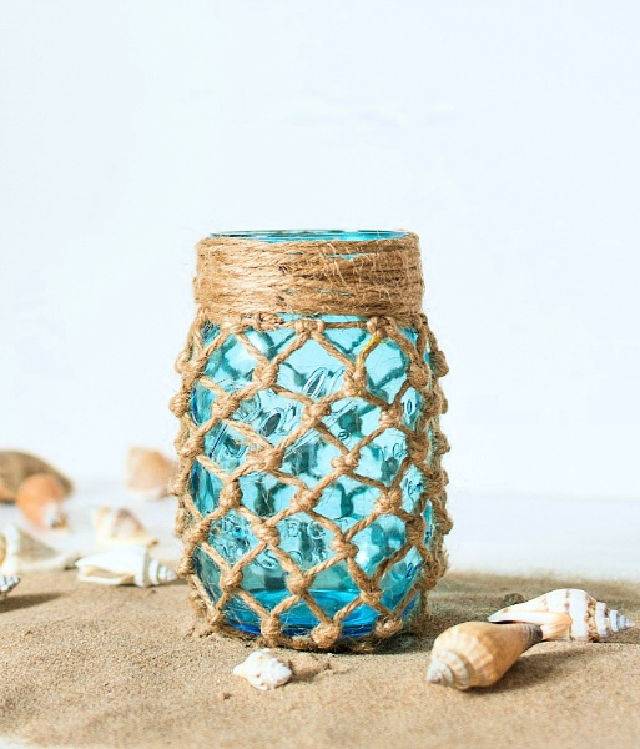 Wonderful Fishnet Wrapped Mason Jar Craft